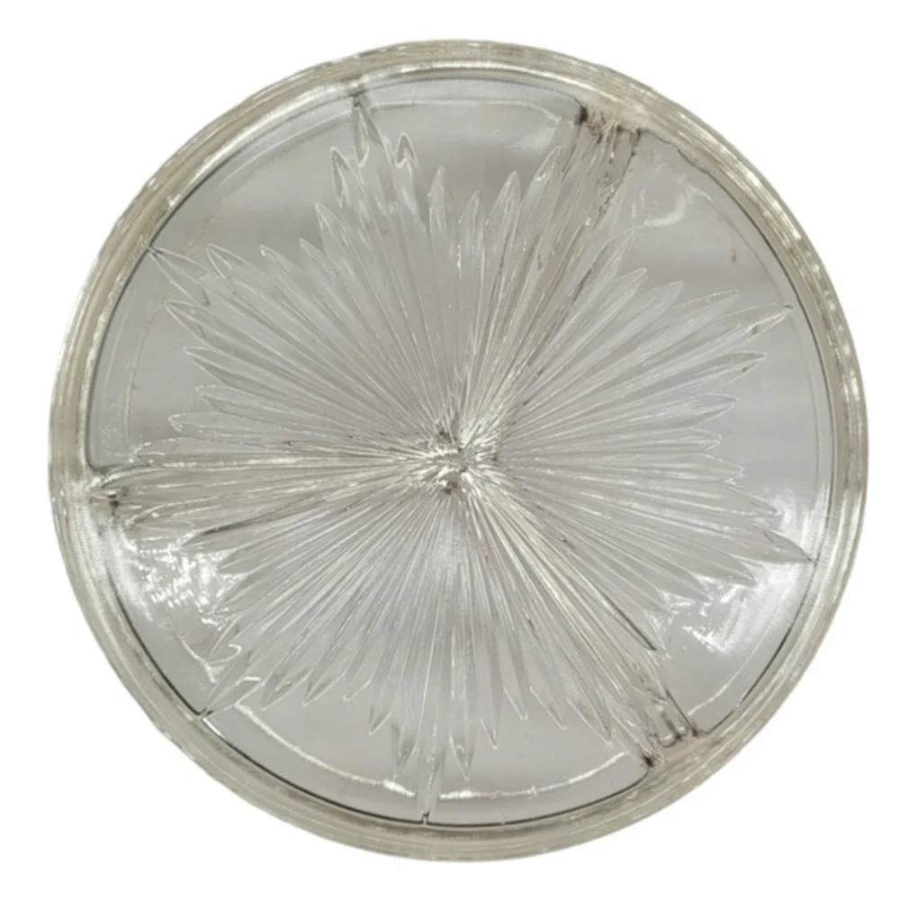 Starburst Round Three Section Divided‎ Fruit Nut Vintage Glass Serving Bowl